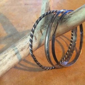 3 vintage sterling silver bangle bracelets 8"